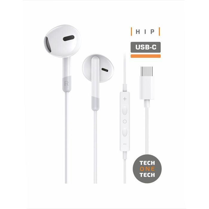 Tech One Tech Auriculares Eartech Hip con Micrófono, USB-C, Control de Volumen, Reducción de Ruido, Compatible con Apple/Android/Windows - Blanco Tech One Tech Auriculares Eartech Hip con Micrófono, USB-C, Control de Volumen, Reducción de Ruido, Compatible con Apple/Android/Windows - Blanco