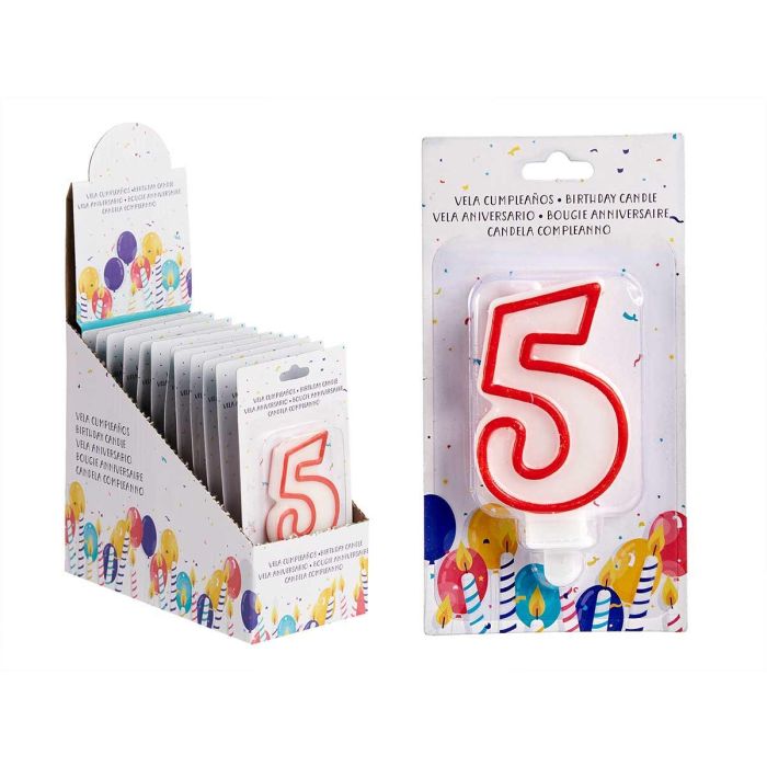 Vela Cumpleaños Num 5 Blanca Borde Rojo Arte Regal 4X8CM (72 Unidades) 2 Vela Cumpleaños Num 5 Blanca Borde Rojo Arte Regal 4X8CM (72 Unidades) 2