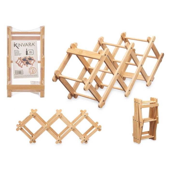 Botellero de Bambú Plegable Kinvara 29x8.5x15 cm, Natural, Capacidad 5 Botellas (6 Unidades) Botellero de Bambú Plegable Kinvara 29x8.5x15 cm, Natural, Capacidad 5 Botellas (6 Unidades)