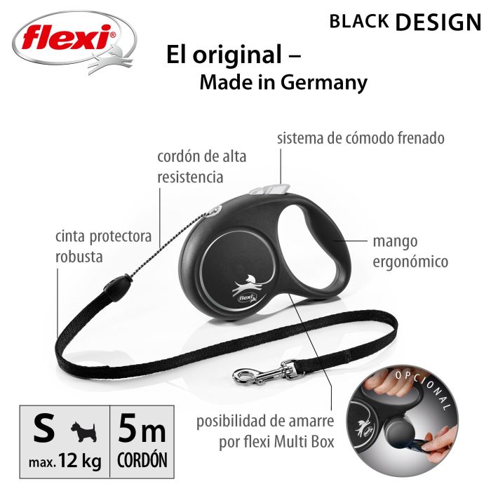 Flexi Black Design S Cordón 5M Silver Correa para Perro 3