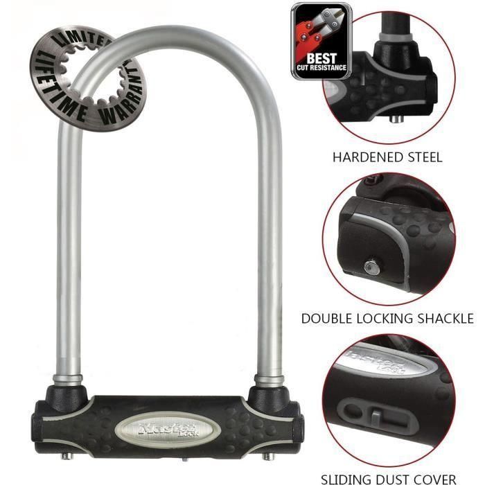 Master Lock 8195EURDPROCOL Candado U para Bicicleta con Llave, Acero Cementado 11cm Ancho, Manija Doble 13mm x 21cm para Bici Eléctrica MTB 1