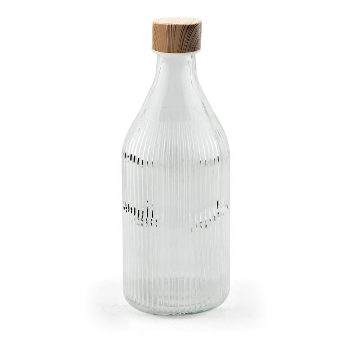 La Mediterranea Botella Vidrio Redonda Tapa Metal Wood 1L 1
