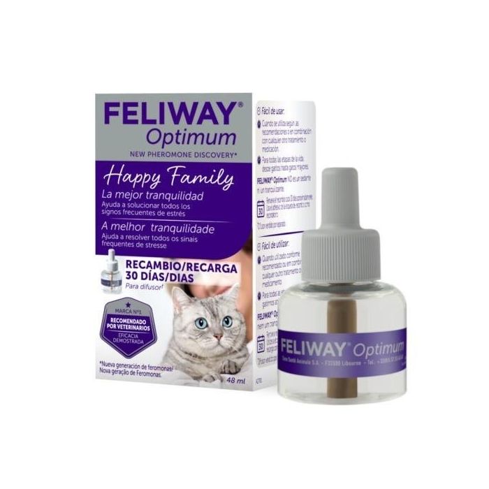 Feliway Optimum Recambio Feromonas Calmantes para Gatos Antiestrés 48 ml - Reduce Arañazos, Miedos y Marcaje Urinario