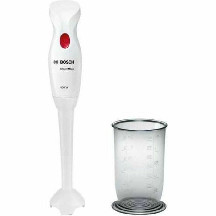Bosch MSM14100 Batidora de mano CleverMixx 400W, 1 velocidad, 4 cuchillas afiladas, tazón mezclador, mango ergonómico, blanco