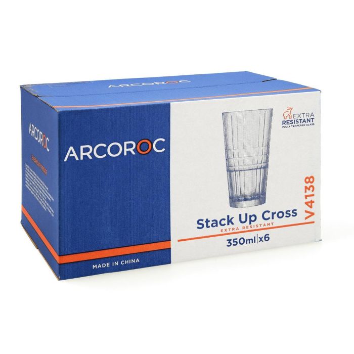 Caja 6 Vasos Altos Vidrio Stack'Up Cross Arcoroc 35 cL 5