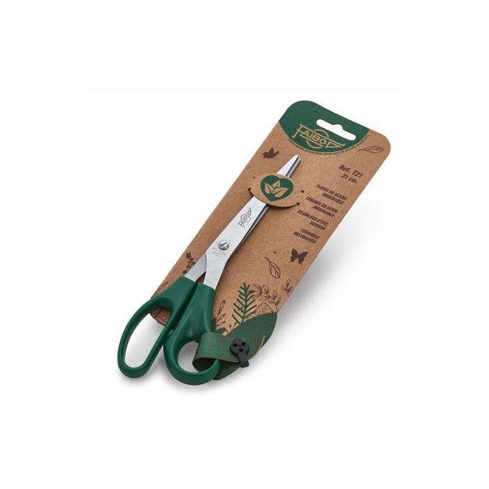 Faibo Tijeras de Oficina 21 cm Asimétricas con Mango de Plástico Verde Oscuro