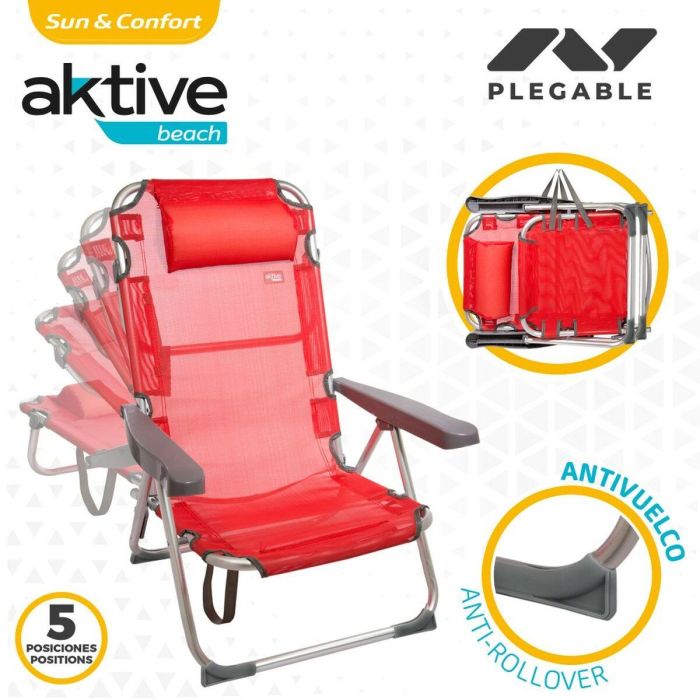 Silla Plegable con Reposacabezas Aktive Menorca Rojo 48 x 90 x 60 cm (2 Unidades) 2 Silla Plegable con Reposacabezas Aktive Menorca Rojo 48 x 90 x 60 cm (2 Unidades) 2