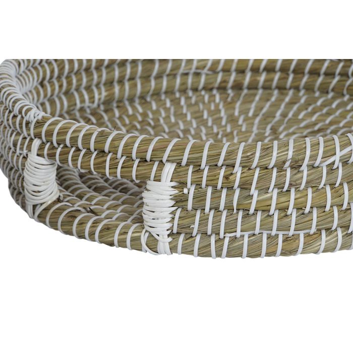 DKD Home Decor Bandeja Balines Decorativa de Seagrass, Colores Natural y Blanco, Set de 3 Bandejas, Dimensiones 43x43x9.5 cm 2