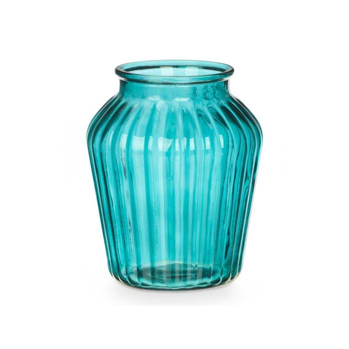 Jarron Cristal Boca Ancha Rayado Turquesa Giftdecor 20X25CM (6 Unidades) 1 Jarron Cristal Boca Ancha Rayado Turquesa Giftdecor 20X25CM (6 Unidades) 1