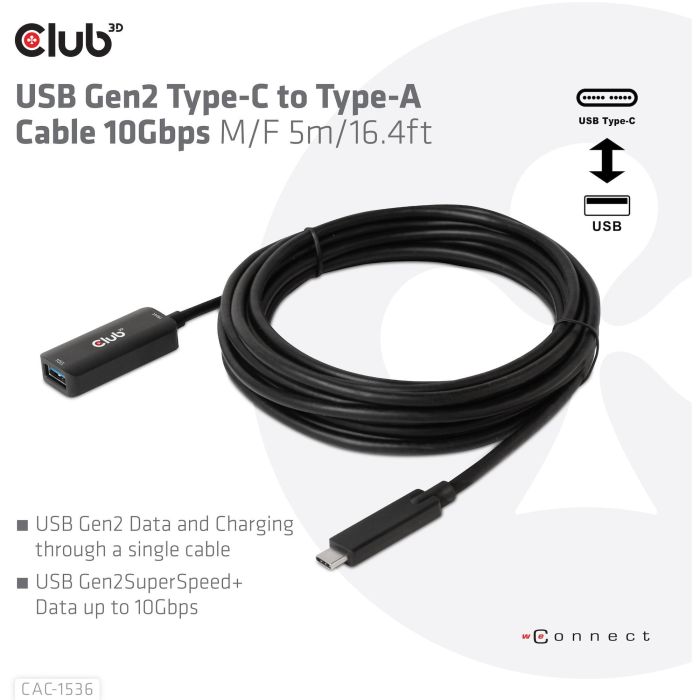 Club3D Cable USB 3.2 Tipo C a USB Tipo A 10Gbps 5m 3 Club3D Cable USB 3.2 Tipo C a USB Tipo A 10Gbps 5m 3