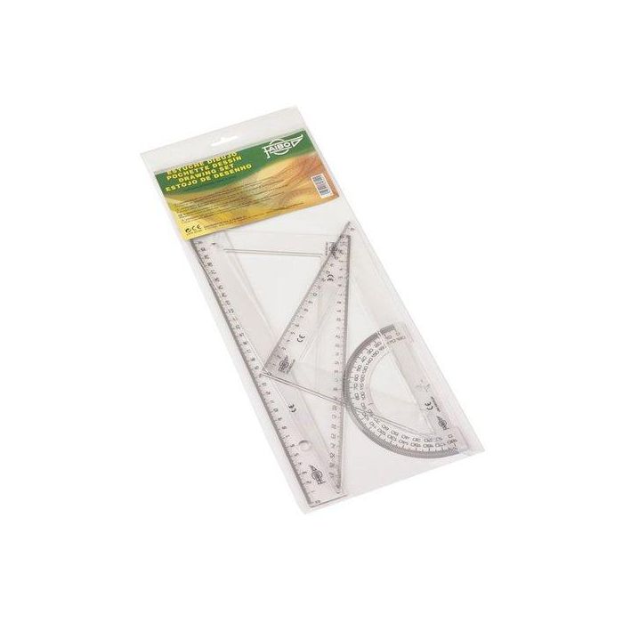 Faibo 806 Estuche con regla 30 cm, escuadra 45°, cartabón 60° y semicírculo 15 cm, plástico