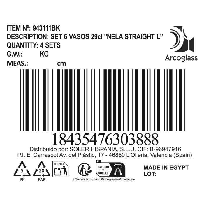 Set 6 Vasos 290Cc "Nela Straight Lines" (4 Cajas) 1