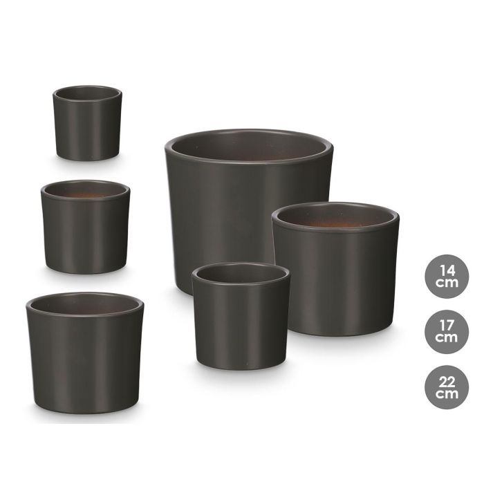 Set 3 Macetas Cilindro 14 17 22Cm Antracita Mate Ibergarden Set 3 Macetas Cilindro 14 17 22Cm Antracita Mate Ibergarden