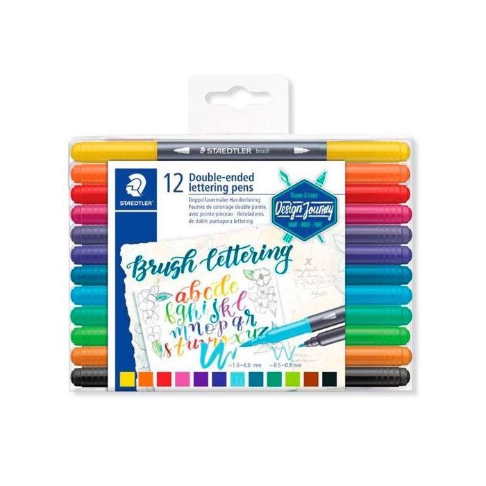 Staedtler Rotulador 3004 Doble Punta Lettering, Bullet Journaling, Ilustraciones - Estuche 12 Colores Surtidos