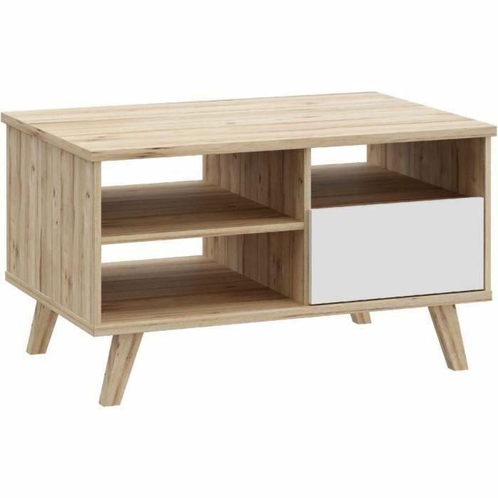 VANKKA Mesa de centro Rectangular Roble / Blanco mate Patas de madera 90 x 60 x 51,8 cm VANKCFTT5218L25 0 VANKKA Mesa de centro Rectangular Roble / Blanco mate Patas de madera 90 x 60 x 51,8 cm VANKCFTT5218L25 0
