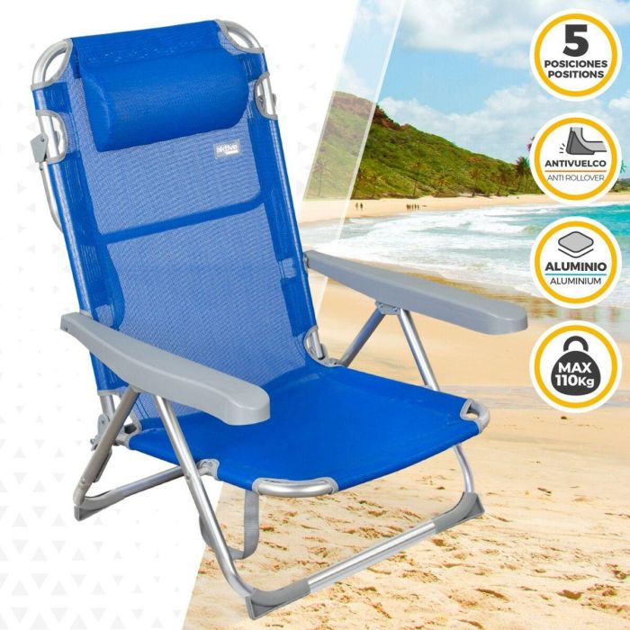 Silla de Playa Aktive Plegable Azul 48 x 90 x 60 cm (2 Unidades) 5