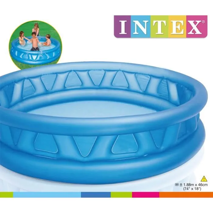 Intex Piscina Inflable Redonda Blanda 1.88x0.46m para Niños y Familias con 3 Cámaras de Aire y Drenaje 1