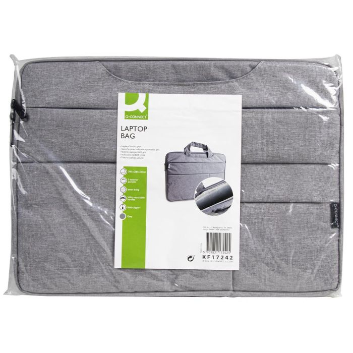 Funda Para Portatil Q-Connect 15,6-' Con Asas Retractiles Cremallera 3 Bolsillos Exteriores Gris 9