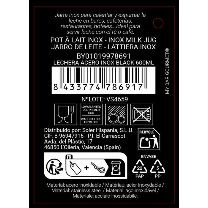 Inde Lechera Acero Inox Black 600 ml (8x11 cm) 12