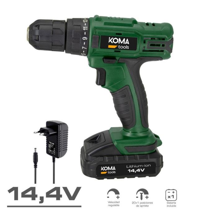 Koma Tools Taladro Atornillador a Batería 14.4V 1500mAh con Luz LED y Maletín 1 Koma Tools Taladro Atornillador a Batería 14.4V 1500mAh con Luz LED y Maletín 1