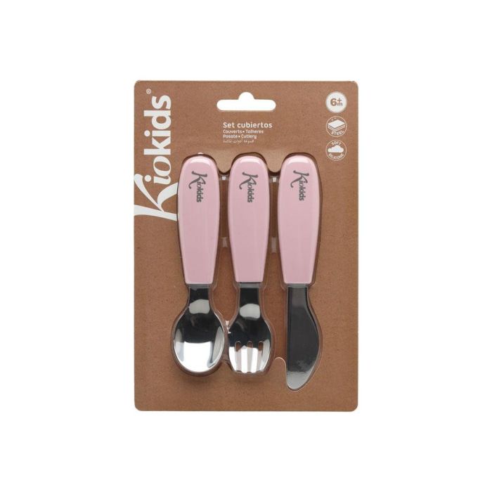 KioKids Set Cubiertos Infantiles Acero Inoxidable y Silicona Rosa, Mangos Antideslizantes, Bordes Seguros, Aptos Lavavajillas, +6 meses 3