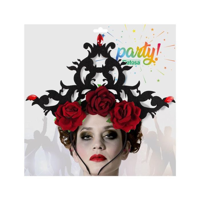 Diadema Corona Negra con Rosas Rojas para Halloween, Día de los Muertos, Teatro y Fotografía 1 Diadema Corona Negra con Rosas Rojas para Halloween, Día de los Muertos, Teatro y Fotografía 1