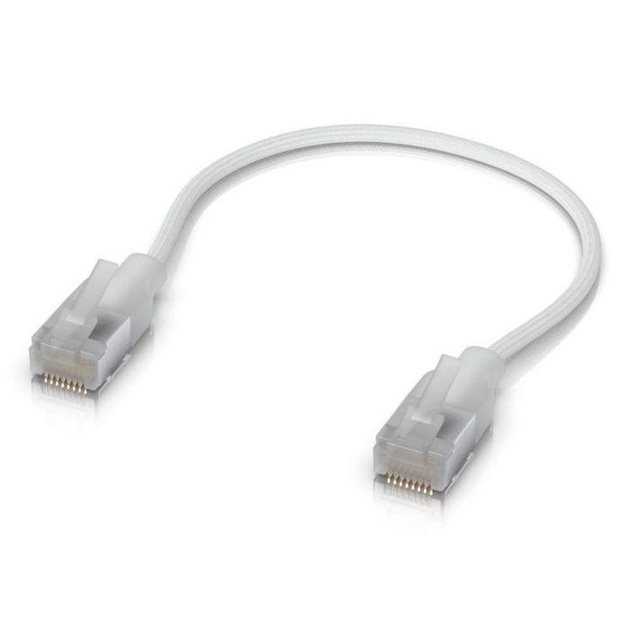 Ubiquiti Premium Cable Patch de Red Cat 6A 10 GbE con Conectores RJ45 PoE++ Blindado Trenzado Ultrafino 0.15 m Blanco Translúcido 1