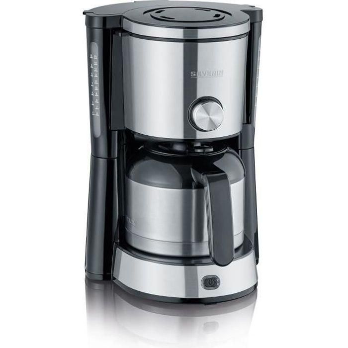 SEVERIN KA4845 Cafetera con filtro isotérmico TypeSwitch, Selector de aroma, 8 tazas, Capacidad: 1 L, Potencia: 1000 W, Acero inoxidable / Negro