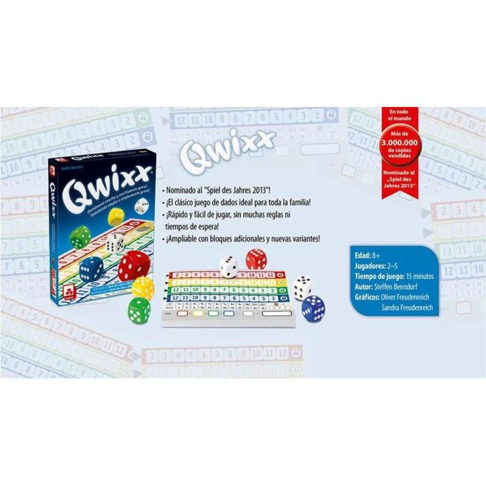 Fournier Juego Qwixx, Juego de Mesa Familiar de Estrategia con Cartas y Dados de Cartón, Ideal para Niños y Adultos, Edad +3 8 Fournier Juego Qwixx, Juego de Mesa Familiar de Estrategia con Cartas y Dados de Cartón, Ideal para Niños y Adultos, Edad +3 8