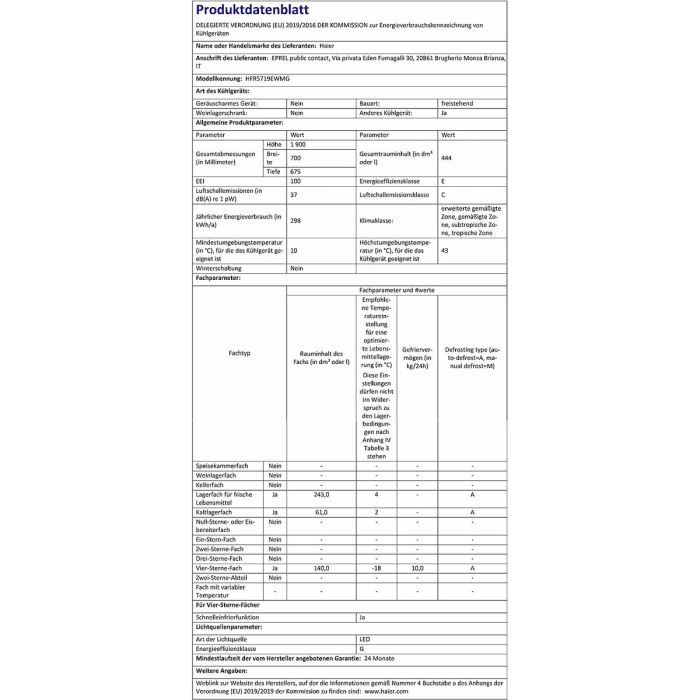Frigorífico combinado Haier HFR5719EWMG 190 Plateado 3 Frigorífico combinado Haier HFR5719EWMG 190 Plateado 3