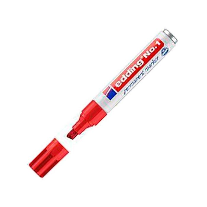 Edding Marcador Permanente N° 1 Rojo, punta biselada 1-5 mm, secado rápido, resistente agua/roce, rellenable (10 Unidades) (10 Unidades)