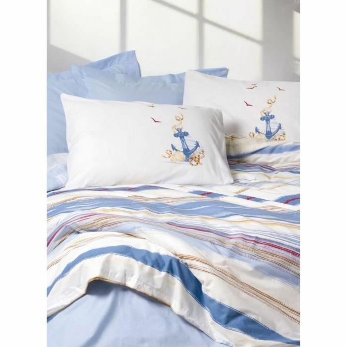 ASI8684283035311 Juego de cama - 1 funda nórdica 220x240 cm + 2 fundas de almohada 60x60 cm - 100% algodón - Azul 1