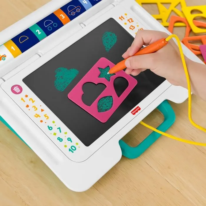 Fisher-Price Pizarra Mágica JDL70 LCD para Niños y Niñas, Dibujar y Escribir Sin Suciedad, Pantalla Borrable, con Plantillas 2