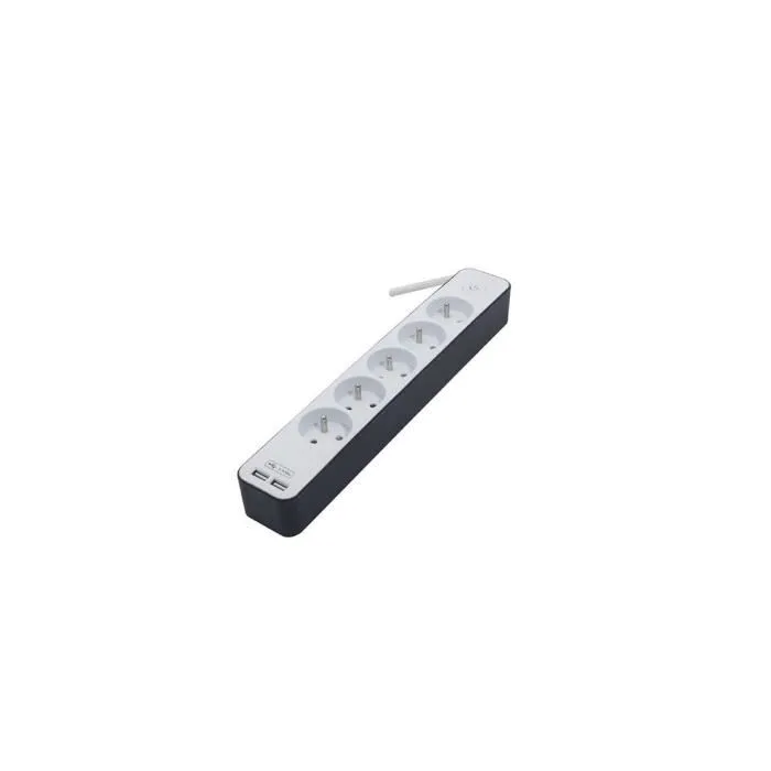 Chacon Regleta de Alimentación 5 Enchufes con 2 Puertos USB, Cable 1.5m HO5VV-F 3x1.5 mm² Blanco y Gris 2