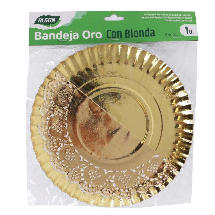 Bandeja Oro Redonda con Blonda 23 cm Algon (48 Unidades) 1 Bandeja Oro Redonda con Blonda 23 cm Algon (48 Unidades) 1