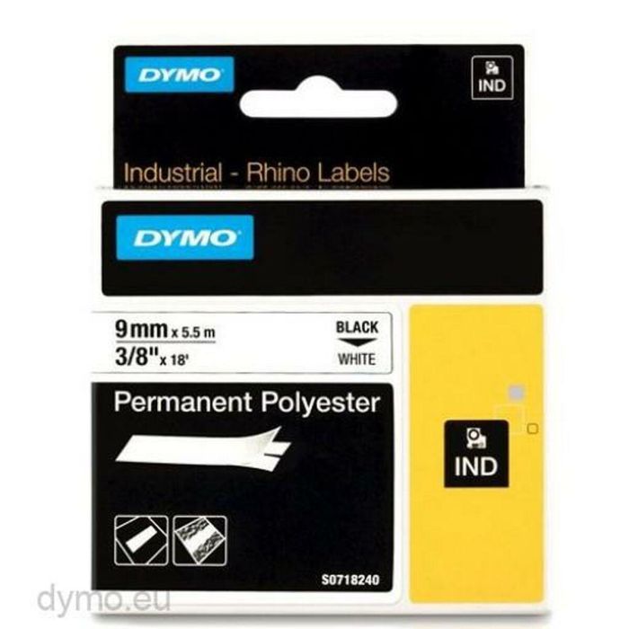 Cinta Laminada para Rotuladoras Rhino Dymo ID1-9 9 x 5,5 mm Negro Poliéster Blanco (5 Unidades) 1