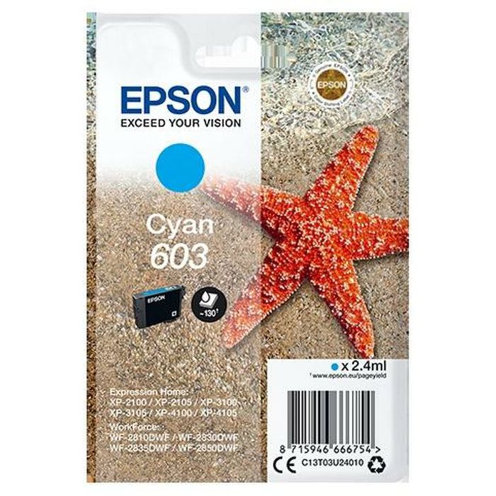 Cartucho de Tinta Original Epson XP-2100, 3100, 4100 / WF-2830DWF, 2850DW - Nº 603 Cian (10 Unidades) 1