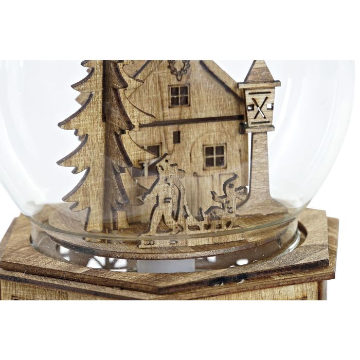 DKD Home Decor Decoración Luminosa Navidad Alpina LED Cristal Madera Natural Transparente 13x16.5x15 cm 3 pilas AAA 2