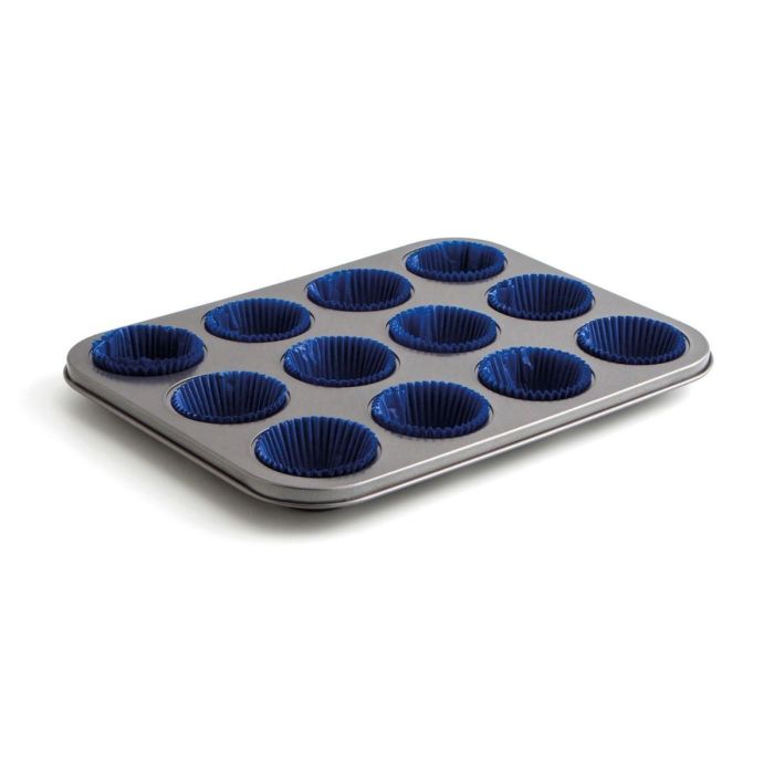 Quid Bandeja Horno 12 Cupcakes Acero Pintado Sweet Grey Negro 36x17x3 cm Antiadherente Apta Lavavajillas y Horno