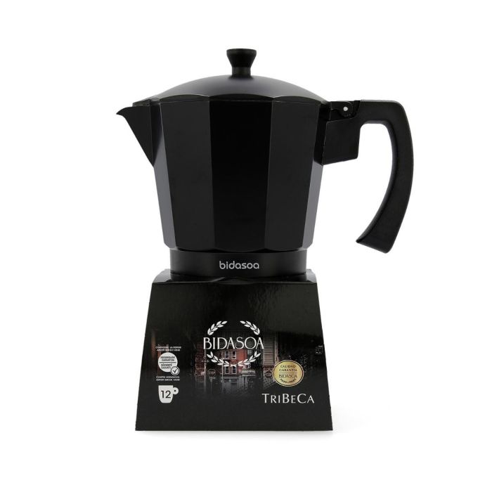Bidasoa Cafetera Tribeca 12 Tazas Aluminio y Acero Negra Apta Inducción, Gas, Eléctrica, Vitrocerámica 1