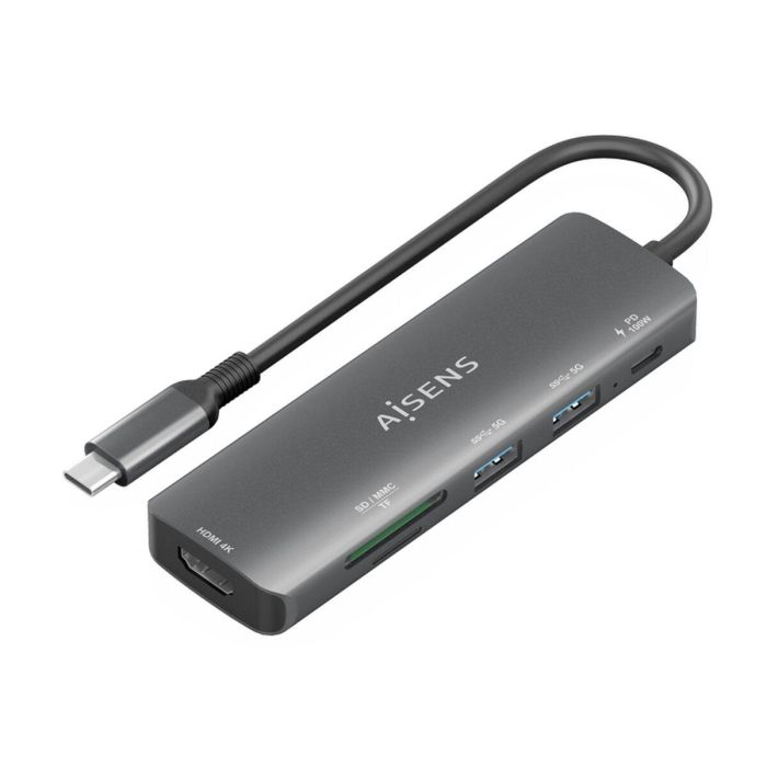 Hub USB Aisens USB-C DOCK 6 EN 1 GRIS Gris 100 W 8