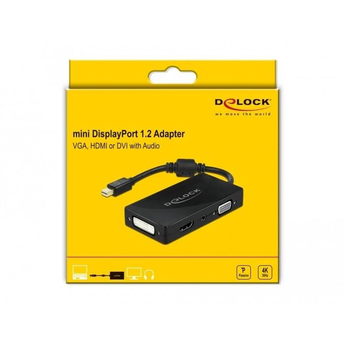 DELOCK Mini DisplayPort 1.2 Adapter zu VGA / HDMI / DVI / Audio Buchse 4K Passiv schwarz 1 DELOCK Mini DisplayPort 1.2 Adapter zu VGA / HDMI / DVI / Audio Buchse 4K Passiv schwarz 1