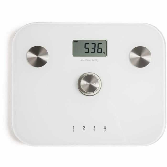 LIVOO DOM465W Báscula de impedancia digital 6 indicadores, 4 perfiles, LCD, máx. 150 kg, sin batería, blanco