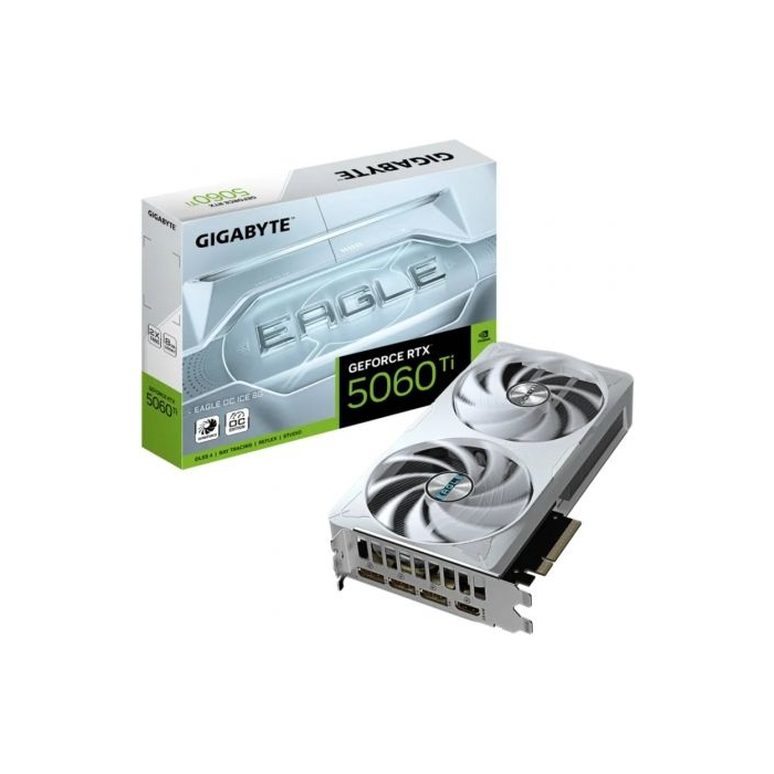 Gigabyte 9VN506TEI8-00-G10 Tarjeta Gráfica GeForce RTX 5060 Ti Eagle OC ICE 8GB GDDR7, Arquitectura Blackwell, DLSS 4, WINDFORCE, 2617 MHz Gigabyte 9VN506TEI8-00-G10 Tarjeta Gráfica GeForce RTX 5060 Ti Eagle OC ICE 8GB GDDR7, Arquitectura Blackwell, DLSS 4, WINDFORCE, 2617 MHz