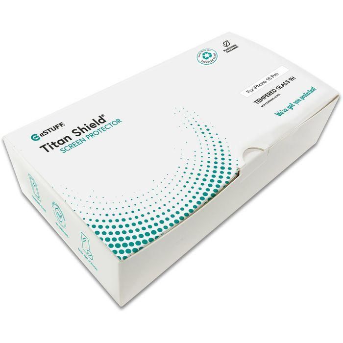 eSTUFF Protector de Pantalla Cobertura Completa para iPhone 16 Pro Titan Shield Vidrio Templado 9H Reciclado Bulk Pack 10 ud. 2 eSTUFF Protector de Pantalla Cobertura Completa para iPhone 16 Pro Titan Shield Vidrio Templado 9H Reciclado Bulk Pack 10 ud. 2