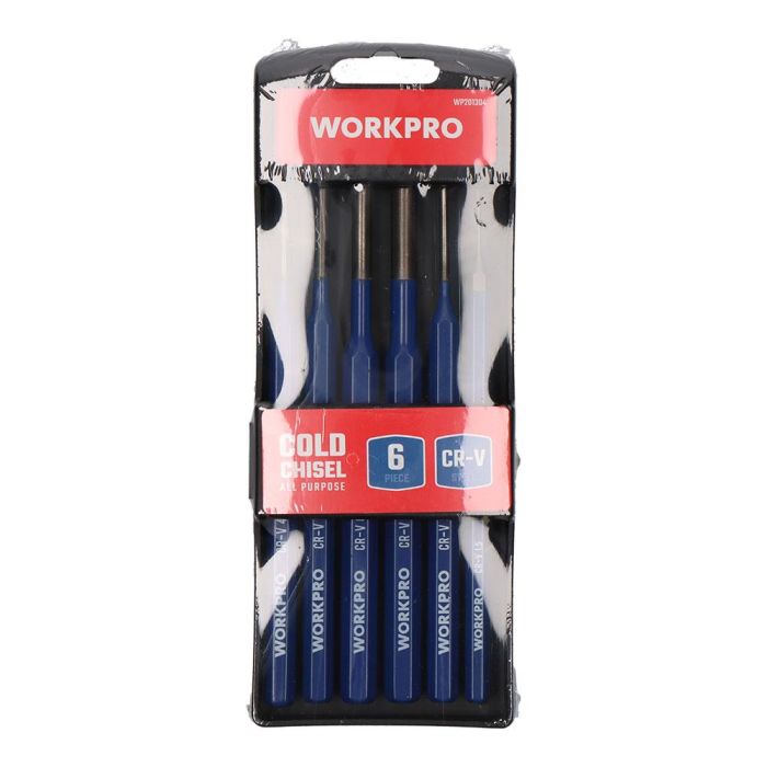 Workpro Juego de 6 Botadores de Acero Cromo Vanadio Forjado, Azul - Medidas: 1.5, 3, 4, 5, 6, 8 x 152 mm 1