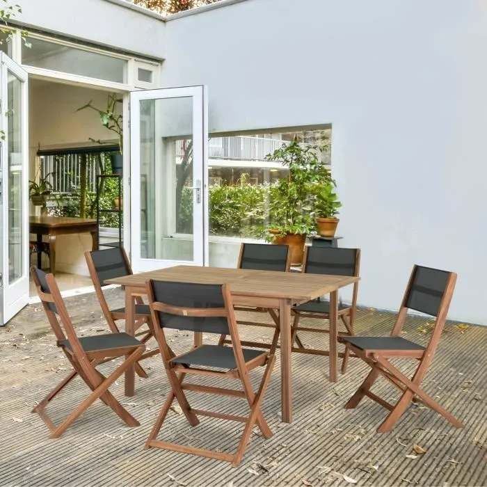 Conjunto 2 Sillas Madera Acacia FSC y Textilene Plegables Gris 4