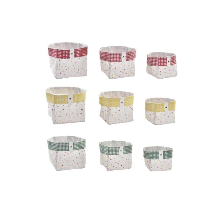 DKD Home Decor Cesta Shabby Vichy Sweet Algodón Poliéster 14x14x14 cm Set de 3 Colores Surtidos