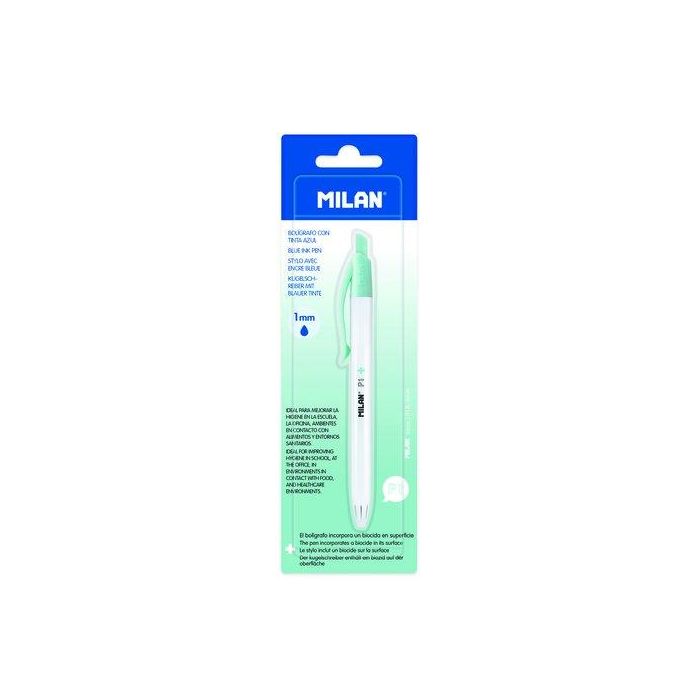 Boligrafo Milan Retractil P1 Antibacteriano Tinta Azul Blister De 1