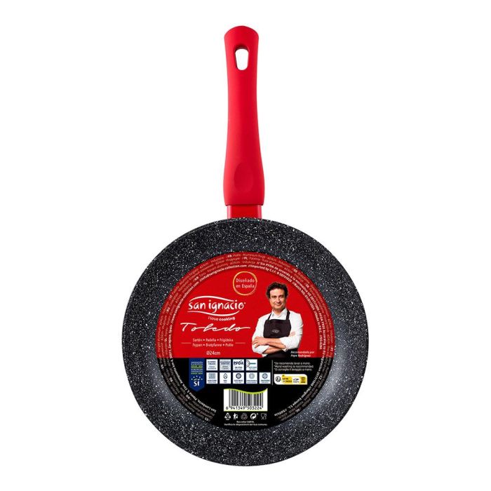 San Ignacio Sarten de aluminio forjado inducción Ø24 cm, antiadherente marmolado, mango rojo tacto suave 4